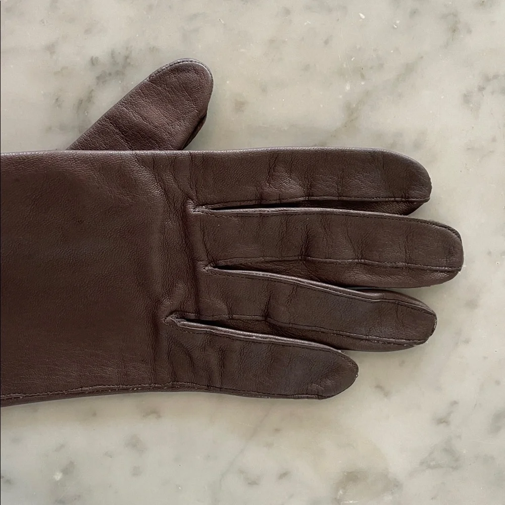 CABRETTA Silk Lined Opera Length Elegant Brown Leather Gloves 6 1/2